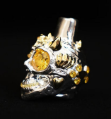 Cigarette Holder-Silver-yellow diamond Double Horned Skull