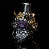 Cigarette Holder-Silver-purple diamond Double Horned Skull
